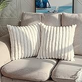 Joyouth Pack of 2,Double-Sided Faux Fur Plush Decorative Throw Pillow Covers Fuzzy Striped Soft Pillowcase Cushion Covers for