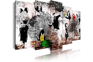 DekoArte 543 - Impression Sur Toile Moderne D'Images Artistiques Numérisées | Toile Décorative Pour Votre Salon Ou Votre Chambre | Style Art Abstrait et Moderne Banksy Oeuvres | 5 Pièces 150 x 80 cm