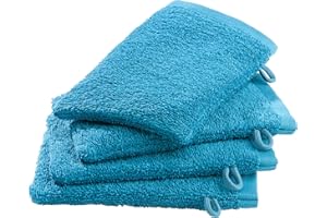 ‎ERWIN MÜLLER Erwin Müller Waschhandschuh-Set 4er-Pack Petrol Größe 15x21 cm - Ludwigsburg - 100% Baumwolle - kuschelweich, saugstark, voluminös - praktisch durch Schlaufe (weitere Farben)