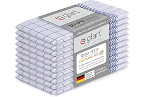 Glart 48KB2 Set di 10 strofinacci da cucina, 50x70 cm, 100% cotone certificato OEKO-TEX, a quadri blu, prelavati