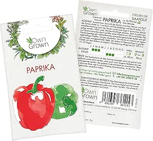Premium Paprika Samen (Capsicum annuum), Gem&uuml;sepaprika Samen - Sorte Yolo Wonder - zum Anbau im Garten und auf dem Balkon, f&uuml;r ca. 50 Paprika Pflanzen - Paprika Saatgut von OwnGrown