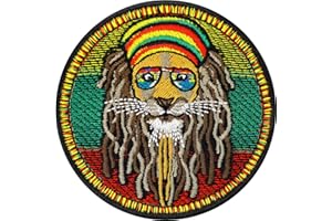 EXPRESS-STICKEREI Toppa ricamata ferro o cucitura: Reggae Lion - Patch Rasta Leone - Emblema Rasta Leone - Rasta Jamaica Dreadlock - 70x70mm