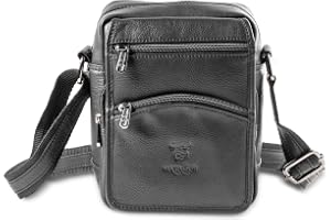 MATADOR Saccoche Noire Homme en Cuir Véritable #AVEIRO, Sacoche Homme Confortable avec Plusieurs Poches et Sangle Réglable, Sac Bandoulière Adapté à un Usage Quotidien, Noir Nappa
