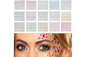 DREAMARK 2580 Piezas de Gemas Faciales Adhesivas en 15 Colores.Brillantes Para Decorar Diamantes Autoadhesivas Piedritas para Maquillaje,Cuerpo/Manualidades, Bricolaje,Festivales.Pegatinas Diamantes Imitación