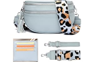 SOGYECS Kleine Umhängetasche Damen Breiter Gurt 5CM Crossbody Bag Gürteltasche Brustbeutel Hellblau Mit Kreditkartenfach und 2 Schultergurten