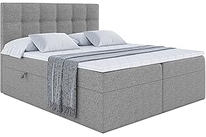ALTDECOR Boxspringbett mit H3-Matratze (20 cm hoch) mit Bonellfederung + PUR, Topper (4 cm hoch), Polsterbett mit Kopfteil und Bettkasten 180x200 - Grau Inari 91