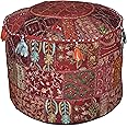 Rajasthali Indian Vintage Ottoman Embellished With Embroidery & Patchwork Foot Stool Floor Cushion, 46 X 33 Cm