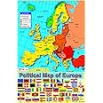 laminated Political Map Of Europe EUROPEAN Poster With Flags | educational primary teaching wall chart