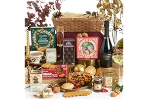 Festive Afternoon Tea Hamper – Gourmet Christmas Hamper for Couples, Friends & Family with Prosecco, Luxury Mince Pies, Amaretti Biscuits & Artisan Chocolate – Clearwater Hampers & Gourmet Gifts