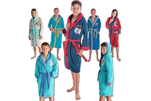 LEBENGOOD - Peignoir Enfants adolescents 100% Coton OEKO-TEX - 2 Poches, Ceinture, Capuche, Peignoirs en peluche très doux avec broderies pour enfants
