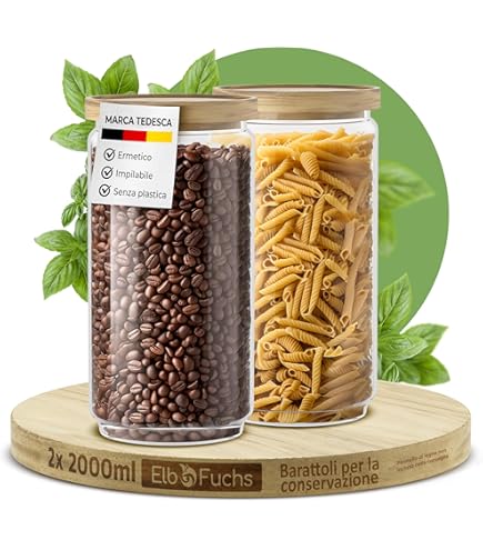 Otauoaea Set di 7 barattoli con coperchio, ermetici, con coperchio in legno, per chicchi di caffè, grani, noci, farina, pasta, spaghetti Otauoaea Set di 7 barattoli con coperchio, ermetici, con coperchio in legno, per chicchi di caffè, grani, noci, farina, pasta, spaghetti