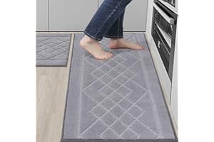 BEQHAUSE Kitchen-Rugs-Sets of 2 Non Slip Machine Washable Kitchen Mats Runner Rug & Floor Mats Soft Standing Mats for Kitchen,Grey, 50X76cm+50X122cm