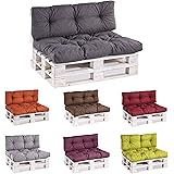 Palettenkissen Palettenauflagen Sitzkissen Rückenlehne Gesteppt PPI (Set (Sitzkissen 120x80 +Rückenlehne 120x40), Grau)