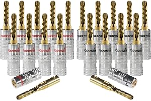 Poppstar 20x High End ihåliga banankontakter, bananplugg för högtalarkabel (till 6 mm²), högtalare, receiver, 24k guldplätera
