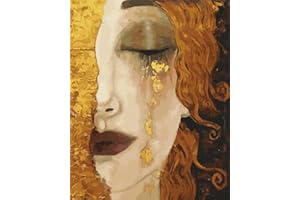Artnapi Dipingere con i numeri, adulti senza cornice, dipinta a mano, Gustav Klimt, lacrime dorate, kit per principianti e adulti, set con colori acrilici e pennelli, tela da 40 x 50 cm