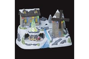 FEERIC LIGHTS & CHRISTMAS Feeric Lights and Christmas Deco Christmas - Wioska świąteczna 15 diod LED animowana i muzyczna - wiatrak