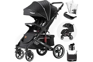 Daliya® Rapidy Buggy Kinderwagen 0-36 Monate Sportwagen mit Liegeposition Wickeltasche, Winterfußsack, Ess- & Spieltisch und mehr (Schwarz Muster - Schwarz)