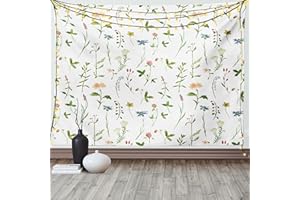 ABAKUHAUS Floral Tapiz de Pared y Cubrecama Suave, Hierbas Flores Acuarelas, Estampado Digital Vívido, 230 x 140 cm, Multicolor