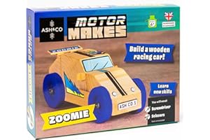 Ash & Co Motor Makes Build a Wooden Car | Woodwork Kit for Kids | Fun Craft kit for Boys and Girls Age 6+ (Zoomie/Blue)