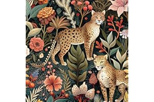 LZH-LP Papier Peint Autocollant Motif Léopard Tropical, 44x600CM Autocollant Sans Couture Amovible Décoratif Motif Forêt Animale