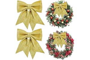 PPGGOPP Kokarda choinkowa, 2 szt. brokatowe kokardki świąteczne, łuk bożonarodzeniowy, łuk bożonarodzeniowy, łuk choinkowy, do wiszącej choinki, dekoracji na prezent (złoty)