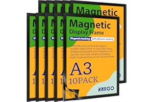 VAIIGO A3 Cadre Magnétique, Cadre d'information, Autocollant de Fermeture magnétique pour Documents, Photos, Sachet (Noir, A3/10Pack)
