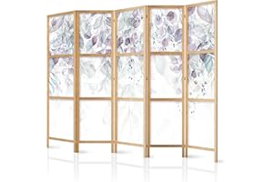 murando - Biombo XXL 225x171 cm 5 Paneles Lienzo de Tejido no Tejido Tela sintética Separador Madera Design de Moda Home Office Naturaleza Hojas Botánica b-C-0615-bh-d