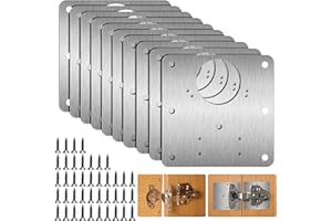 YAOSHENGUP 10 Pcs Hinge Repair Plate,Kitchen Cupboard Cabinets Door Hinge Repair Plate, Stainless Steel Hinges Repair Plates Brackets with Holes, Flat Fixing Joining Mending Plates Brackets with 60 Pcs Screws