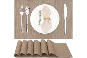 ‎MYIR JUN Myir JUN Tischsets Abwaschbar 6er Set, Gewebte Platzdeckchen rutschfest Abgrifffeste Hitzebeständig, Vinyl Platzsets Abwaschbar für küche Speisetisch Hotel, Platz-Matten 30x43.5cm (Braun)