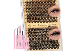 Quewel Faux-Cils, 280 PCS 30+40D Extension-Cils, longueurs mixtes 12-18 mm, grappes de cils épais avec colle et pince à cils, bricolage facile à la maison (kit 30+40D)