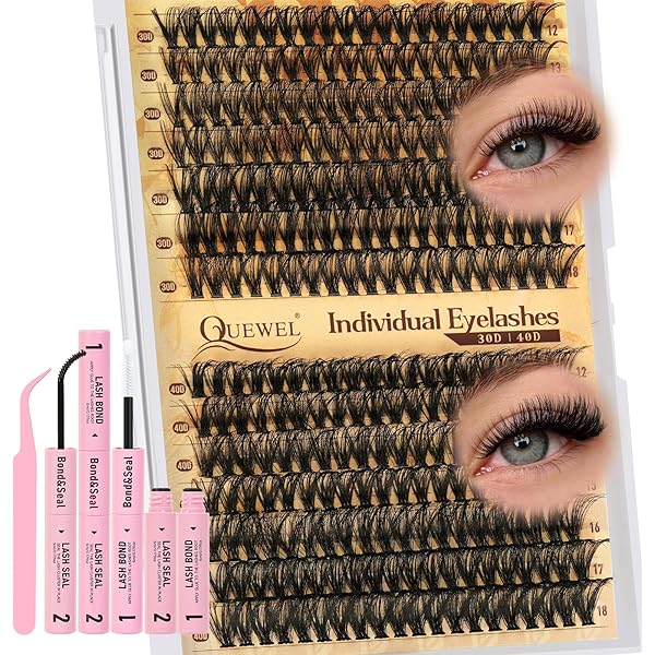 QUEWEL Wimpern Extensions Set, 144 Stück, Mit Kleber & Pinzette, 8–16 Mm, Für Natürlichen Look
