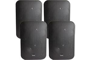 LOOPS (2 PAIRS) 4x BLACK 6.5” 200W Stereo Loud Speakers & Wall Mounting Brackets –8Ohm Low Impedance– 2-Way Hi-Fi Background/Surround Sound Powerful MOISTURE RESISTANT Speaker Set – 27cm x 18cm