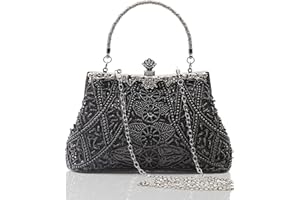 BABEYOND Torebka damska w stylu lat 20. XX wieku, stras, beżowa, wieczorowa impreza, kopertówka, elegancka torebka na bal absolwentów, akcesoria ślubne, czarny, jeden rozmiar