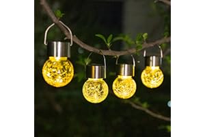 ‎GIGALUMI GIGALUMI Solar-Hängeleuchten für außen, 4 Stück Solar-Außenleuchten, rissiges Glas, Wasserdicht Solarleuchten für außen, Garten, Weihnachtsdeko, Hof, Zaun, Baum (warmweiß)