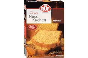 ‎RUF RUF Nusskuchen, Backmischung mit schneller und einfacher Zubereitung, nussig und locker mit Glasur, als Grundlage für Rüblikuchen, vegan, 1 x 520g