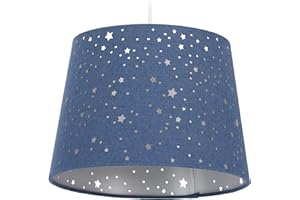 relaxdays Lampadario per la Cameretta con Stelle, Paralume in Stoffa Stellato Rotondo, da Soffitto Bambini, blu