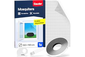 GAUDER Mosquiteras para ventanas, mosquitera ventana (130x150cm) | Red anti-insectos con cierre de gancho y bucle, malla autoadhesiva sin taladrar contra mosquitos, negra