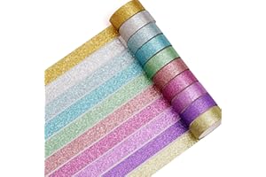 Songdao 10 Rollos Brillar Washi Tape Set cinta adhesiva decorativa Chispeante Washi Glitter Adhesivo de Cinta Decorativa para DIY Crafts Scrapbooking (Neon 10 Colors)