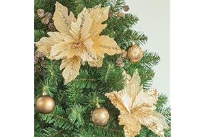 KI Store Grande Poinsettia natalizia 6 pezzi di fiori artificiali Scegli spray per ghirlanda di ghirlande di decorazioni per alberi di Natale (Champagne)