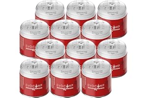 EVOCAMP 12X Stechkartuschen 190g, Propan Butan Gaskartuschen mit integriertem Gas Lock System, Gas Kartusche mit Camping Gas geeignet für Gaskocher, Campingkocher, Gasbrenner, Kohleanzünder, Lötlampe