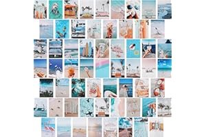 Fouvin 60 unidades de verano imagen estética para collage de pared, 4 x 6 pulgadas verano playa collage kit de impresión, decoración de sala de moda para niñas azul impresión artística