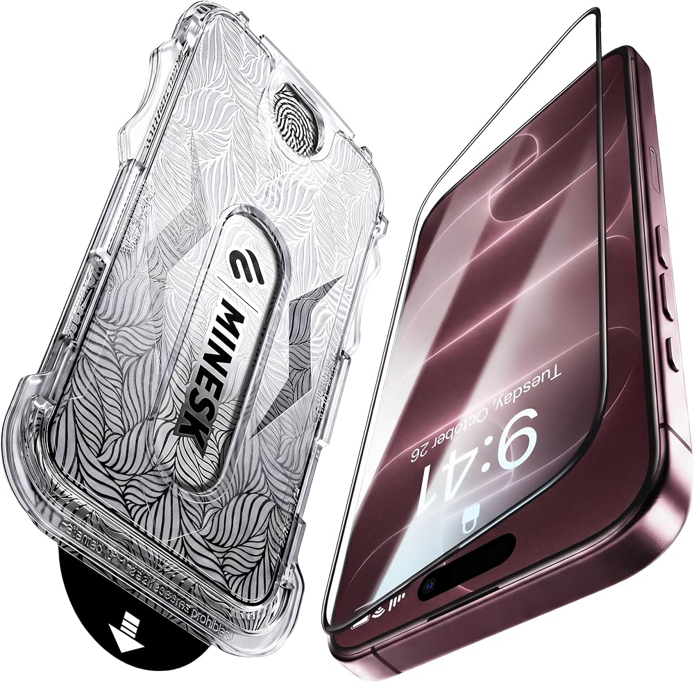 Minesk iPhone 17 Pro / 18 Pro ile Uyumlu Hizalama Aparatlı ve Takılırken Camın Altında Kesinlikle Toz Bırakmayan Darbelere Karşı Ekstra Güçlü HD Ekran Koruyucu Cam (Kolay Kurulum, 17 PRO-18 PRO)