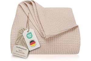LAYNENBURG Narzuta klasy premium, 150 x 200 cm, 100% bawełny o strukturze waflowej, lekkie nakrycie letnie, bawełniana narzuta na łóżko, sofę, beżowa