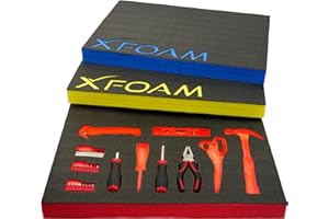 X-Foam Customizable Toolbox & Equipment Insert with Stencil – Cut-to-Fit Protective Tool Liner (1000mm X 420mm X 50mm - Red - 1 Sheet) Kaizen Draw Organizer Foam Sheet