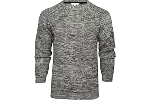 Xact Mens Jumper Fashion Chunky Fisherman Fleck Knit, Crew Neck, Raglan Sleeve