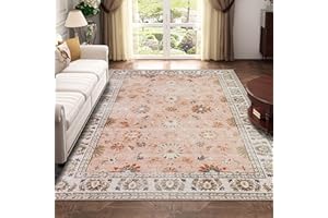Xfrog Machine Washable Rug Large Vintage Area Rug Short Pile Non-Slip Traditional Rug Carpet for Living Room Office Kitchen Dining Blush 160x230CM
