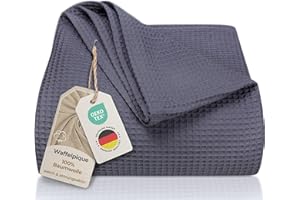 ‎LAYNENBURG LAYNENBURG Premium Tagesdecke 150 x 200 cm - Waffelpique 100% Baumwolle - leichte Sommerdecke Waffeloptik - Baumwolldecke als Überwurf, Sofa, Couch-Decke (anthrazit)