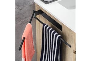 OETAMS Porta Asciugamani Bagno Adesivo, Porta Salviette Senza Foratura, Portasciugamani 180° Girevole, Doppio Porta Salviette Acciaio Inox, 39cm Porta Asciugamani Nero