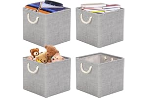 RIWNNI Aufbewahrungsbox Stoff 33x33 [4-Pack], Faltbarer Aufbewahrungsbox für Stoff, Ideal für Kallax-Regale, Schlafzimmer, Kinderzimmer - (Grau)