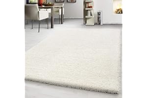 Teppium Tapis de salon moderne à poils longs - 140 x 200 cm - Crème - Moelleux - Facile d'entretien - Pour chambre à coucher, cuisine et salle à manger